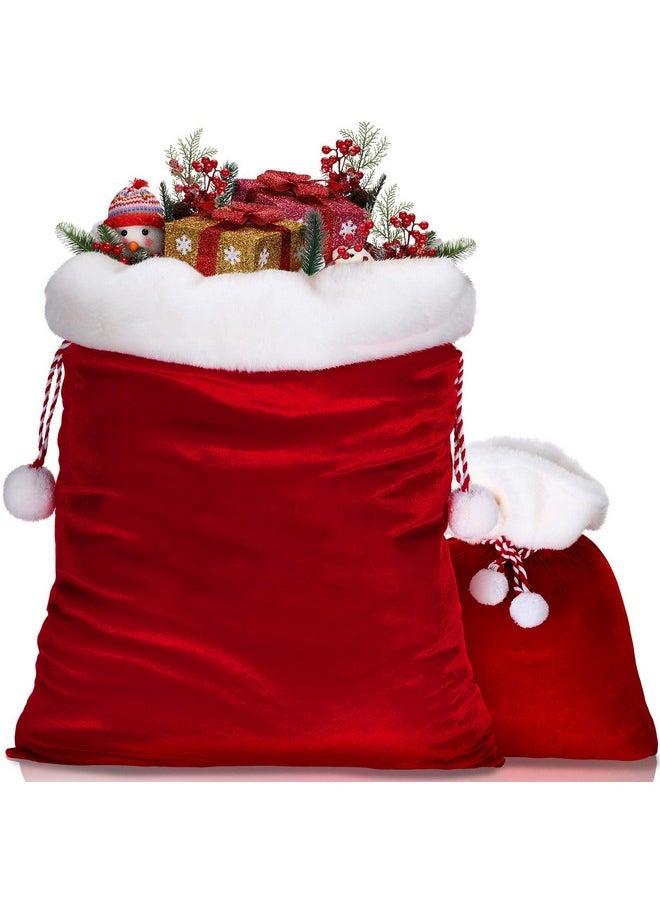 2 Pieces Christmas Velvet Santa Bags With Drawstring In 2 Size Large Christmas Santa Gift Bags Santa Gift Sack For Xmas Playing Santa Present Toy(Red)