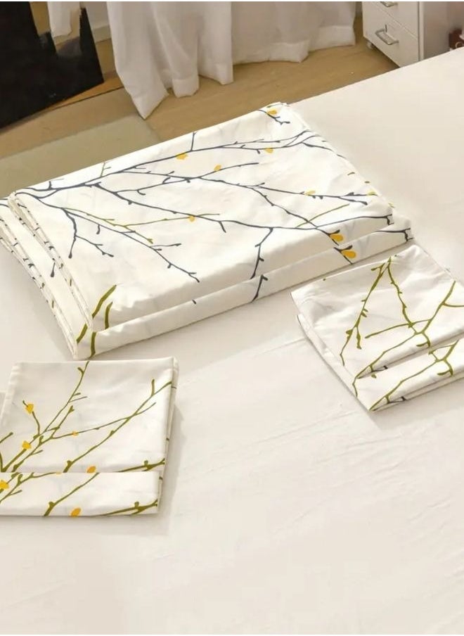 King Size 6 Pieces Twigs Print Duvet Cover Set, Beige color.