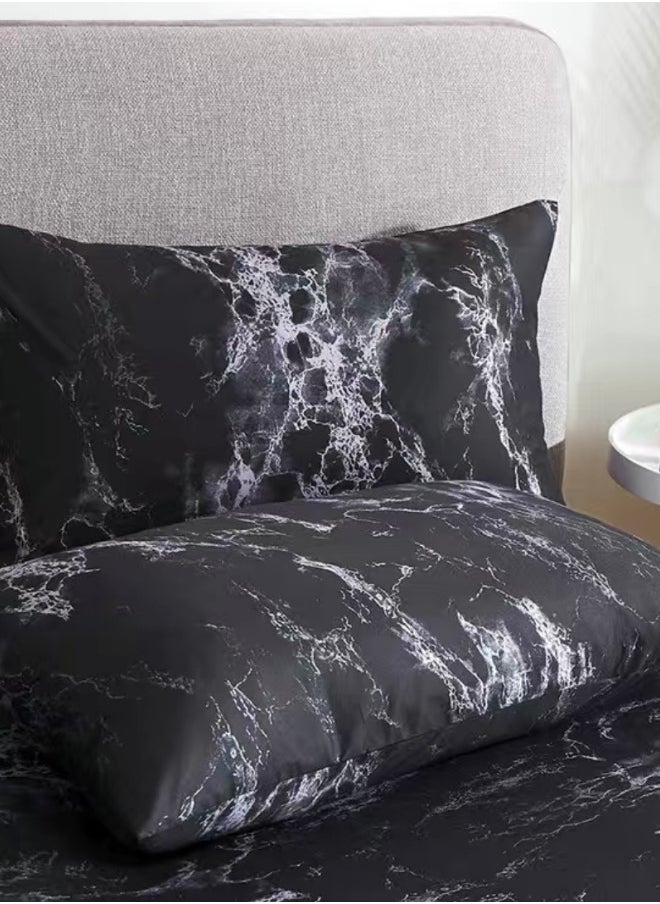 Queen Size 6 Piece Marble Pattern Duvet Cover Set Black Bedding Set