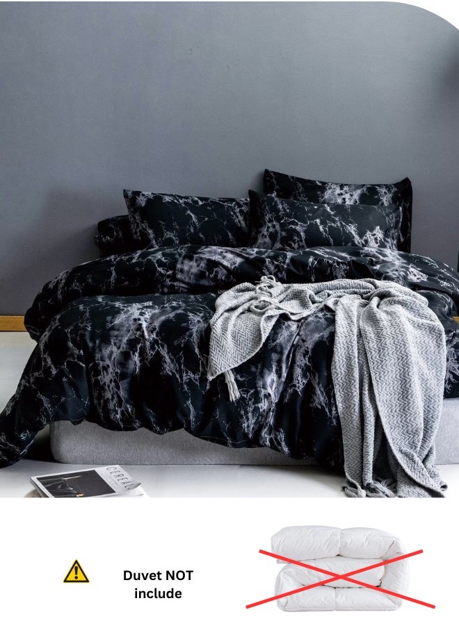 Queen Size 6 Piece Marble Pattern Duvet Cover Set Black Bedding Set