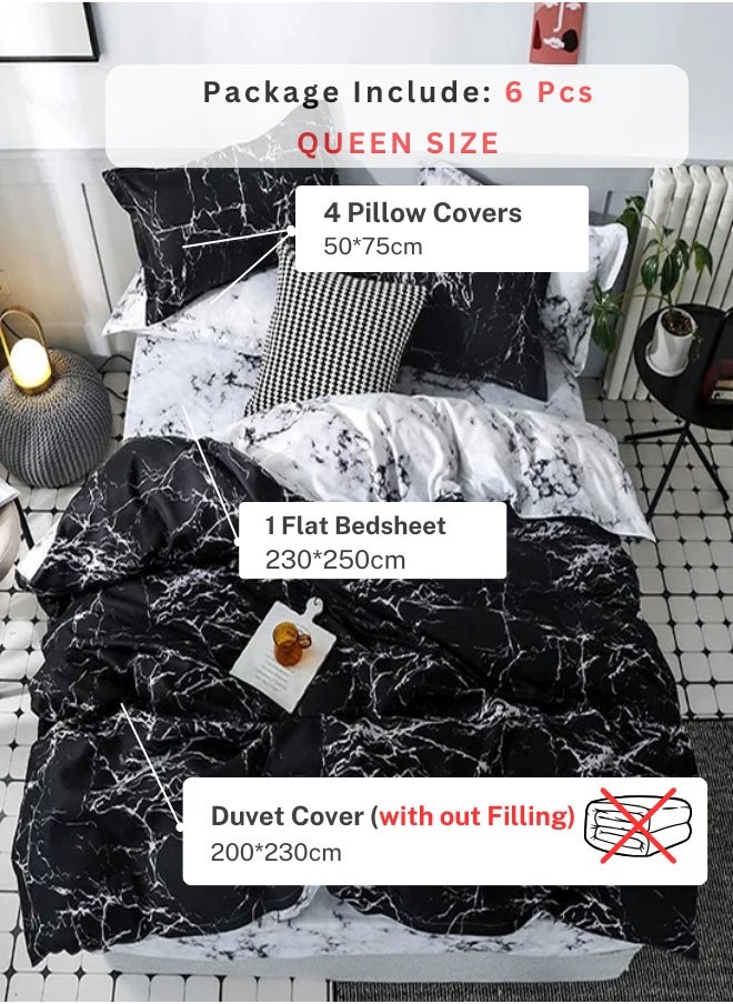 Queen size 6 pieces Bedding Set without filler, Marble Design.