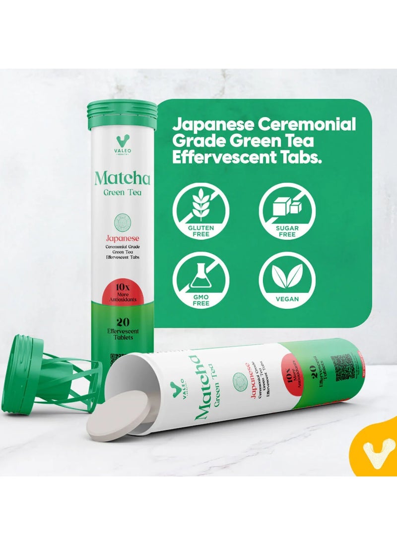 VALEO VALEO MATCHA GREEN TEA EFFERVESCENT TABS (20) |ORGANIC JAPANESE CEREMONIAL-GRADE MATCHA | INSTANT ENERGY BOOST, DETOX & GLOWING SKIN | PERFECT FOR LATTES, SMOOTHIES & ON-THE-GO WELLNESS Pack of 3