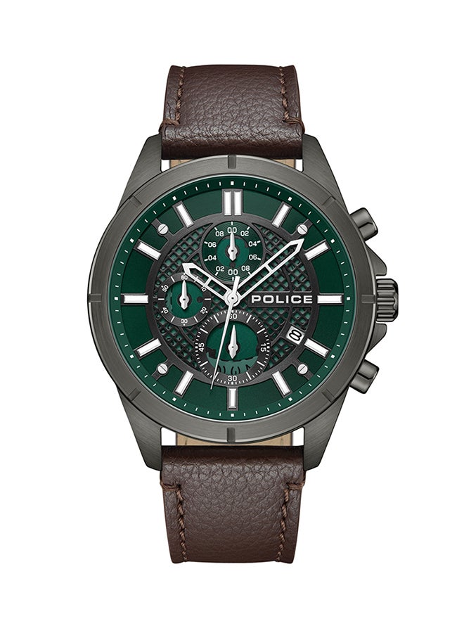 Men's Burbank Green Dial Chocolate Brown Leather Strap Gents Chronograph Watch With Stainless Steel Case