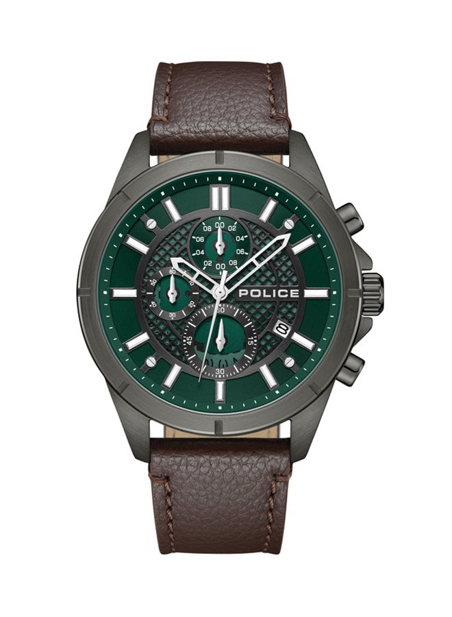 Men's Burbank Green Dial Chocolate Brown Leather Strap Gents Chronograph Watch With Stainless Steel Case