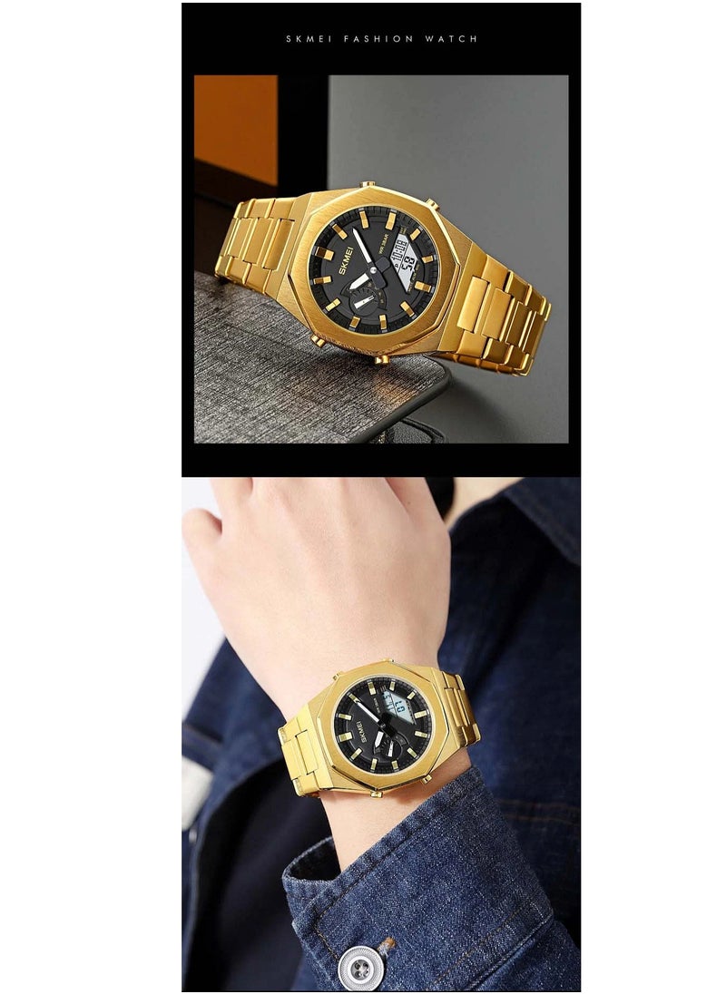 1816 Dual Display Multifunction Luminous Watch For Men - Gold