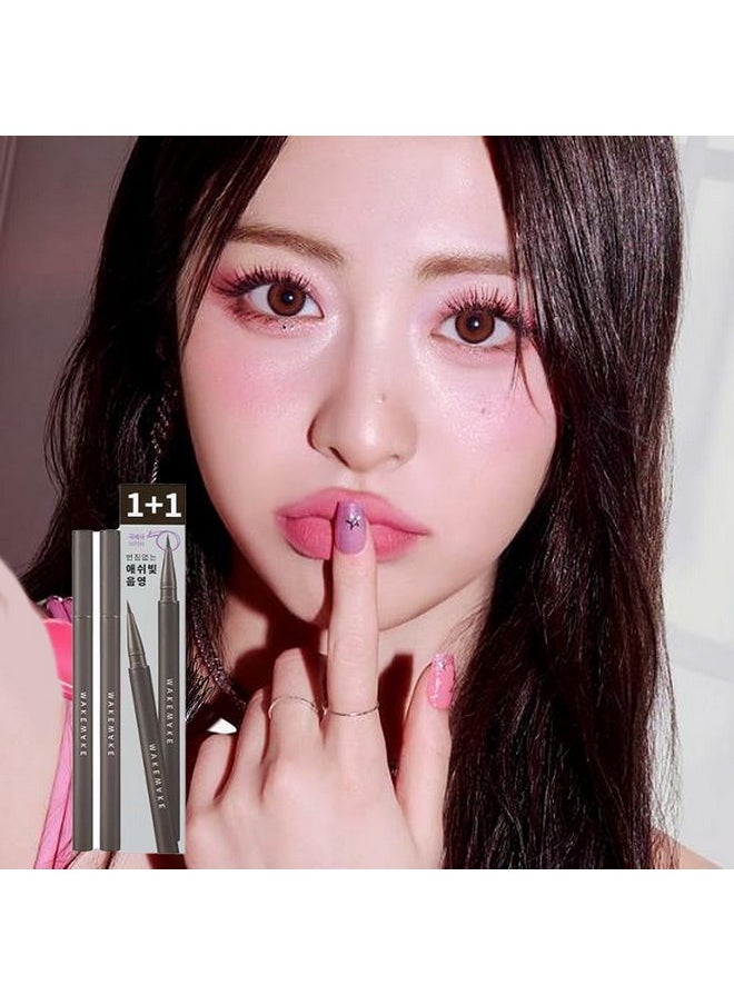 Real Ash Brush Eyeliner, Korean Makeup Liquid Eyeliner, Smudge-Proof, Ultra-Fine Tip, Long Lasting Waterproof Liquid Eyeliner 0.04 Oz (Pack Of 2) (02 Ash Brown)