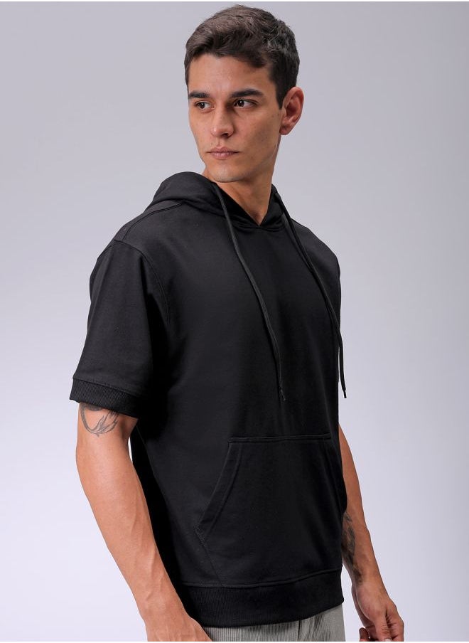 Men Oversized Solid Overhead Hooded Sweatshirt