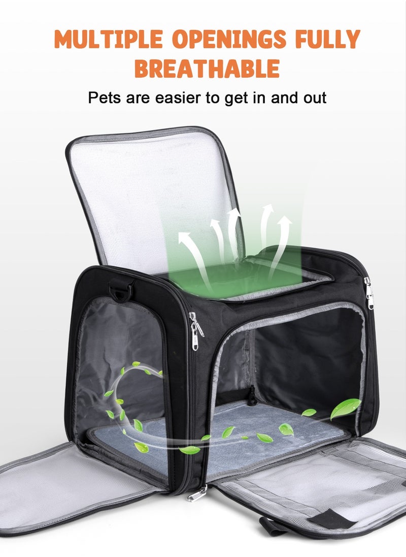 Large Cat Carriers Dog Carrier Pet Carrier for Large Cats Puppies up to 25Lbs, Big Dog Carrier Soft Sided, Collapsible Waterproof Travel - Large - Black
