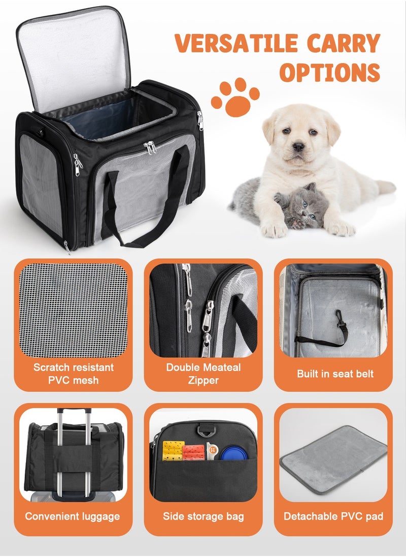 Large Cat Carriers Dog Carrier Pet Carrier for Large Cats Puppies up to 25Lbs, Big Dog Carrier Soft Sided, Collapsible Waterproof Travel - Large - Black
