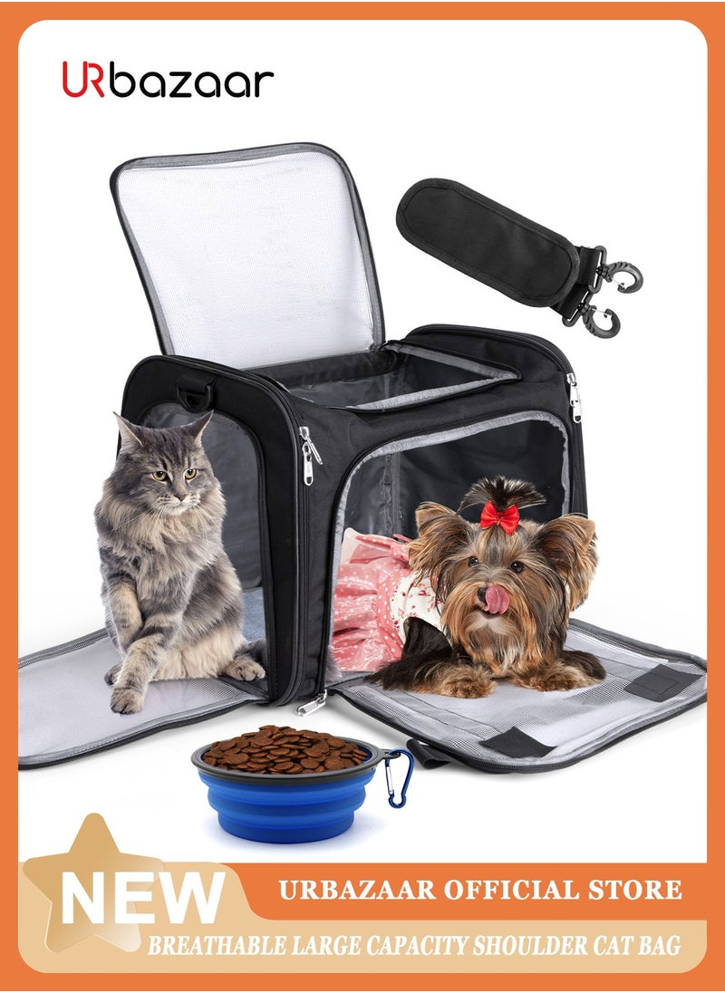 Large Cat Carriers Dog Carrier Pet Carrier for Large Cats Puppies up to 25Lbs, Big Dog Carrier Soft Sided, Collapsible Waterproof Travel - Large - Black