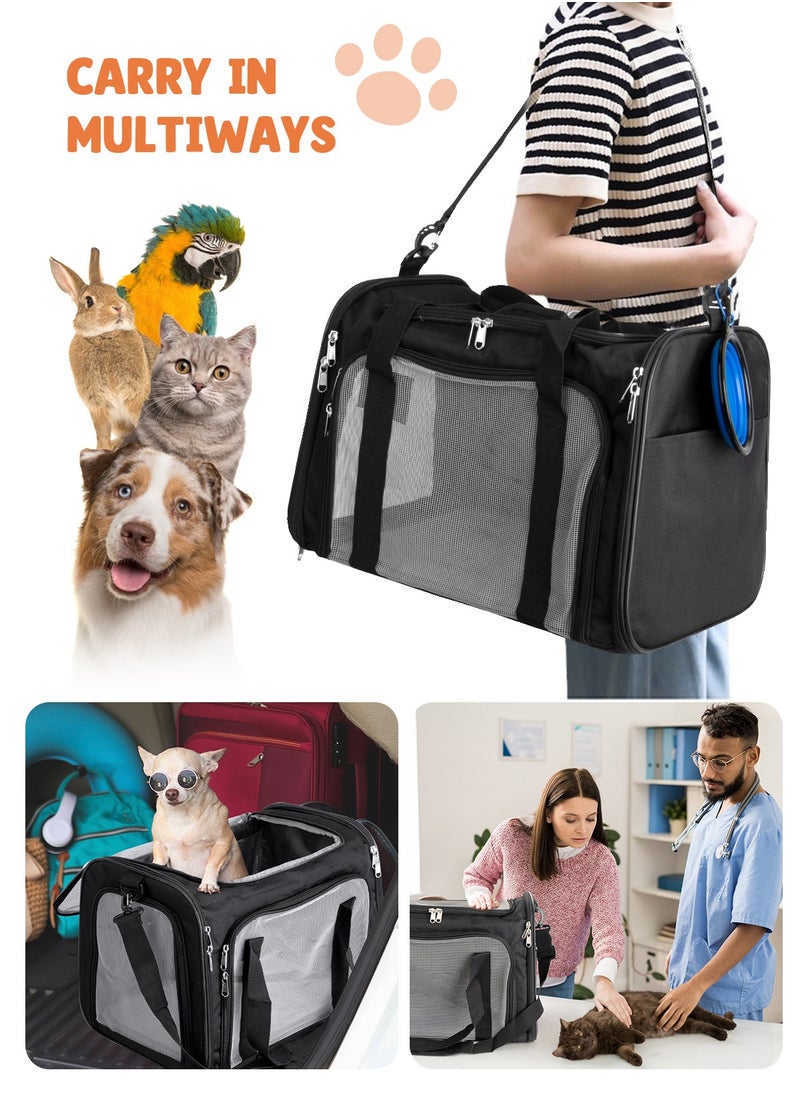 Large Cat Carriers Dog Carrier Pet Carrier for Large Cats Puppies up to 25Lbs, Big Dog Carrier Soft Sided, Collapsible Waterproof Travel - Large - Black