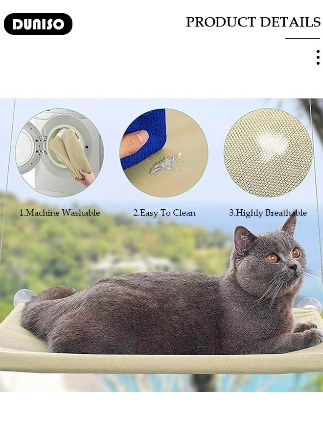 Cat Window Perch, Breathable Cat Window Hammock with 4 Strong Suction Cups, Foldable Cat Beds for Indoor Cats, Large Cats Window Seat Windowsill Safety with Sturdy Metal Frame Soft Cover, Space Saving Bed Shelf for Cats