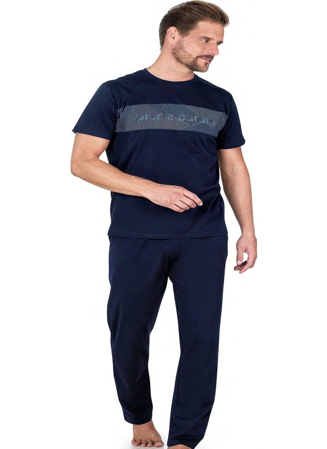 6050 Men's Navy Blue Short Sleeve Pajama Set