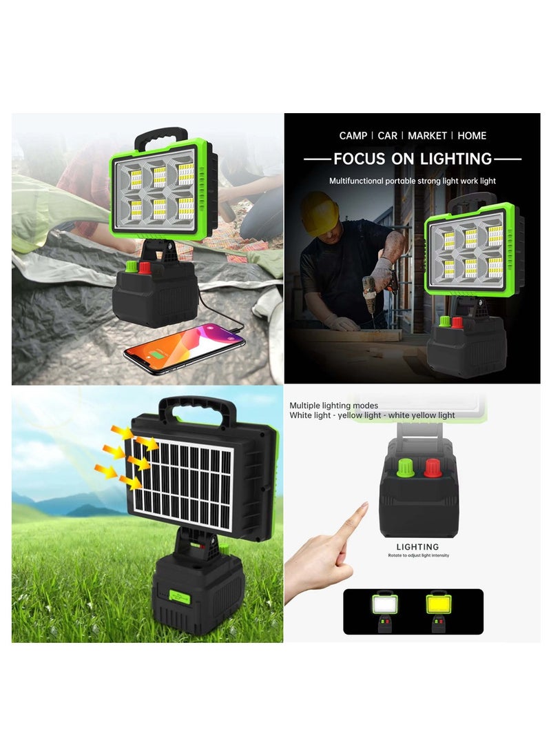 350W LED Solar Camping Light, 168 LED Flood Light, 14000mAh Battary Rechargeable, Portable Solar Outdoor Working Light for Emergency, Repair, Camping