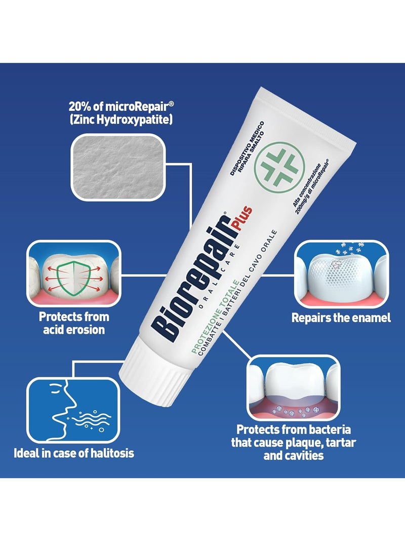 Total Protection Plus Toothpaste w microRepair Hydroxyapatite Bad Breathe Remineralize and Repair Enamel Reduce Tatar and Plaque Tooth Decay Acid Erosion No Fluoride 2.54oz