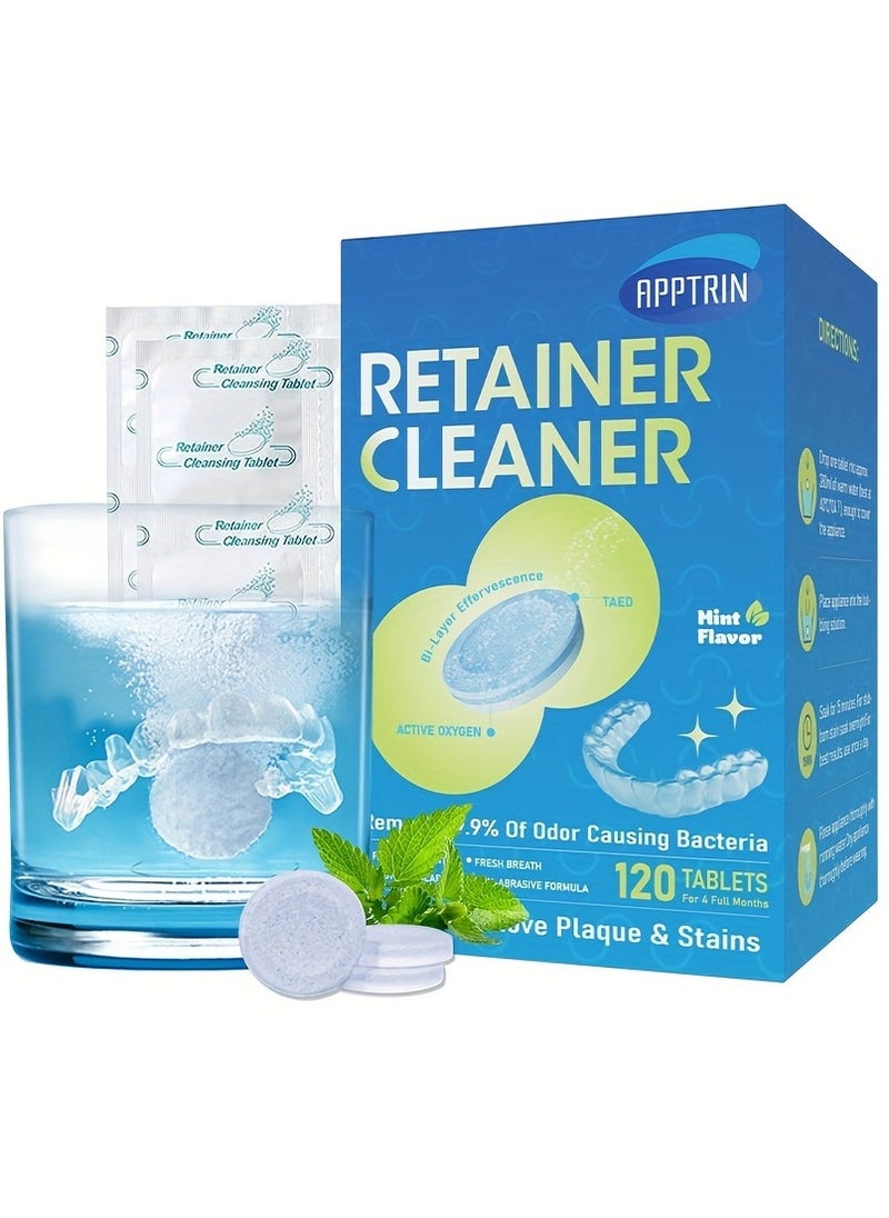 96 Pcs Retainer Cleaner Mouth Guard Retainer Cleaner Tablets Mint Flavor and Fresh Remove Oduor for Dental Appliances Fast and Efficient Remove Stains Denture Cleaning Tablets