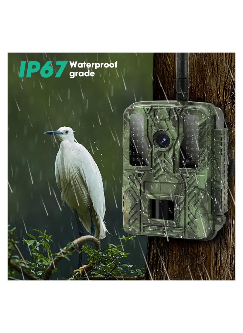 4K 48MP WiFi Hunting Game Camera with 0.2s Trigger Time, Infrared Night Vision, IP67 Waterproof, Wireless Wide Angle for Outdoor Wildlife Monitoring and Deer Tracking.