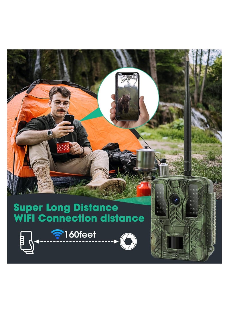 4K 48MP WiFi Hunting Game Camera with 0.2s Trigger Time, Infrared Night Vision, IP67 Waterproof, Wireless Wide Angle for Outdoor Wildlife Monitoring and Deer Tracking.