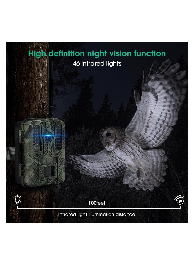 4K 48MP WiFi Hunting Game Camera with 0.2s Trigger Time, Infrared Night Vision, IP67 Waterproof, Wireless Wide Angle for Outdoor Wildlife Monitoring and Deer Tracking.