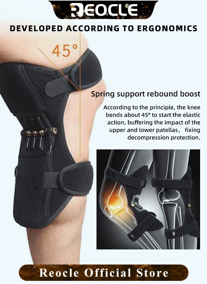 Knee Brace 2 PCS Knee Protection Booster oint Support Spring Knee Stabilizer Pad Power Lift Knee Brace for Weak Legs & Old Cold Leg & Sports & Training & Squat