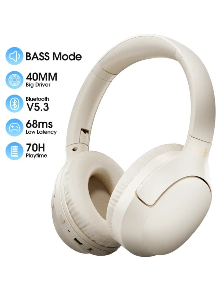 Wireless Over-Ear Headphone, 43dB hybrid Active Noice Cancellation,BASS Mode Enhanced Music Experience,Bluetooth 5.3 Connection,Long Battery, Low Latency for Gaming & Stylish Design H2 Pro  - White