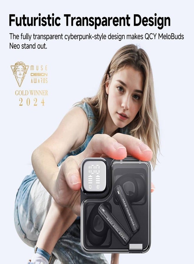 MeloBuds Neo Wireless Earphone,Transparent & LED Power Display,Bluetooth 5.3 Connection,lmmersive Sound & 9 Preset EQ Modes,Up to 24 Hours Battery Life, Muiltpoint Connection & Low Latency - Black