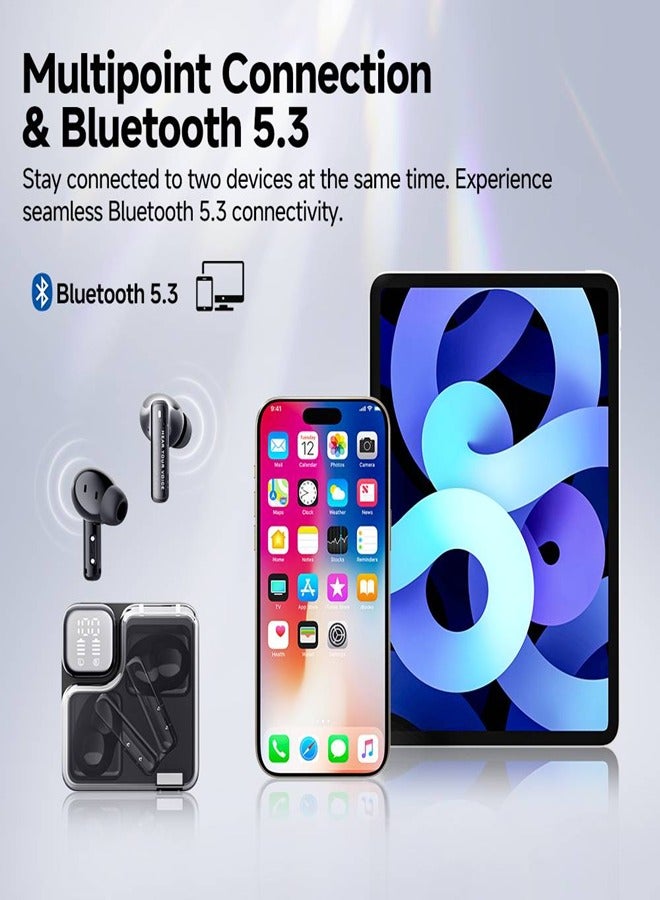 MeloBuds Neo Wireless Earphone,Transparent & LED Power Display,Bluetooth 5.3 Connection,lmmersive Sound & 9 Preset EQ Modes,Up to 24 Hours Battery Life, Muiltpoint Connection & Low Latency - Black