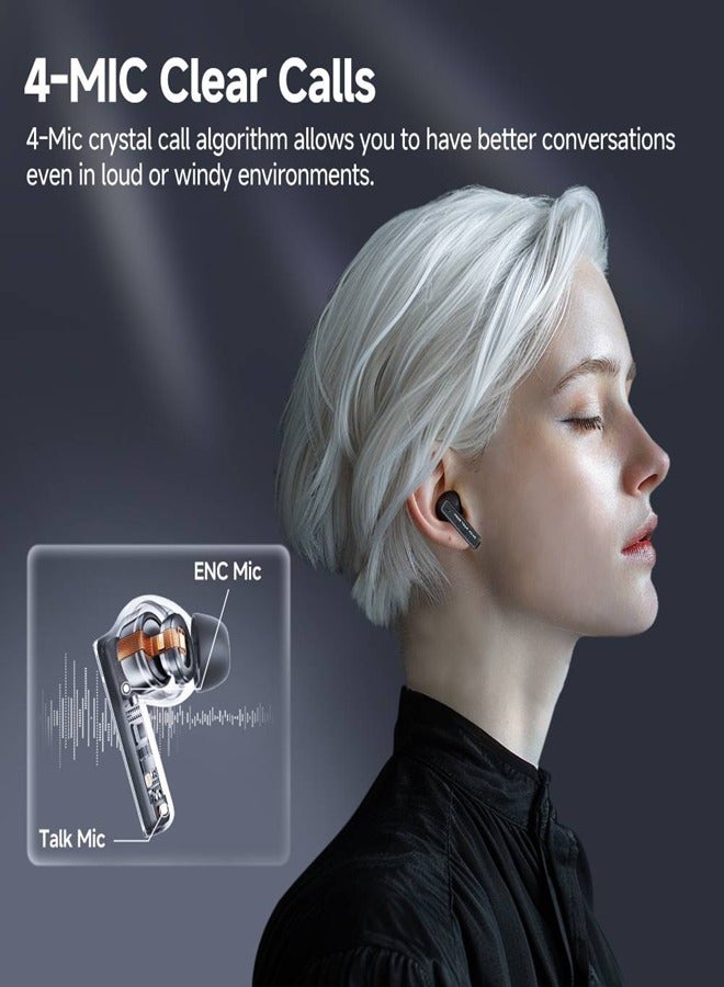 MeloBuds Neo Wireless Earphone,Transparent & LED Power Display,Bluetooth 5.3 Connection,lmmersive Sound & 9 Preset EQ Modes,Up to 24 Hours Battery Life, Muiltpoint Connection & Low Latency - Black