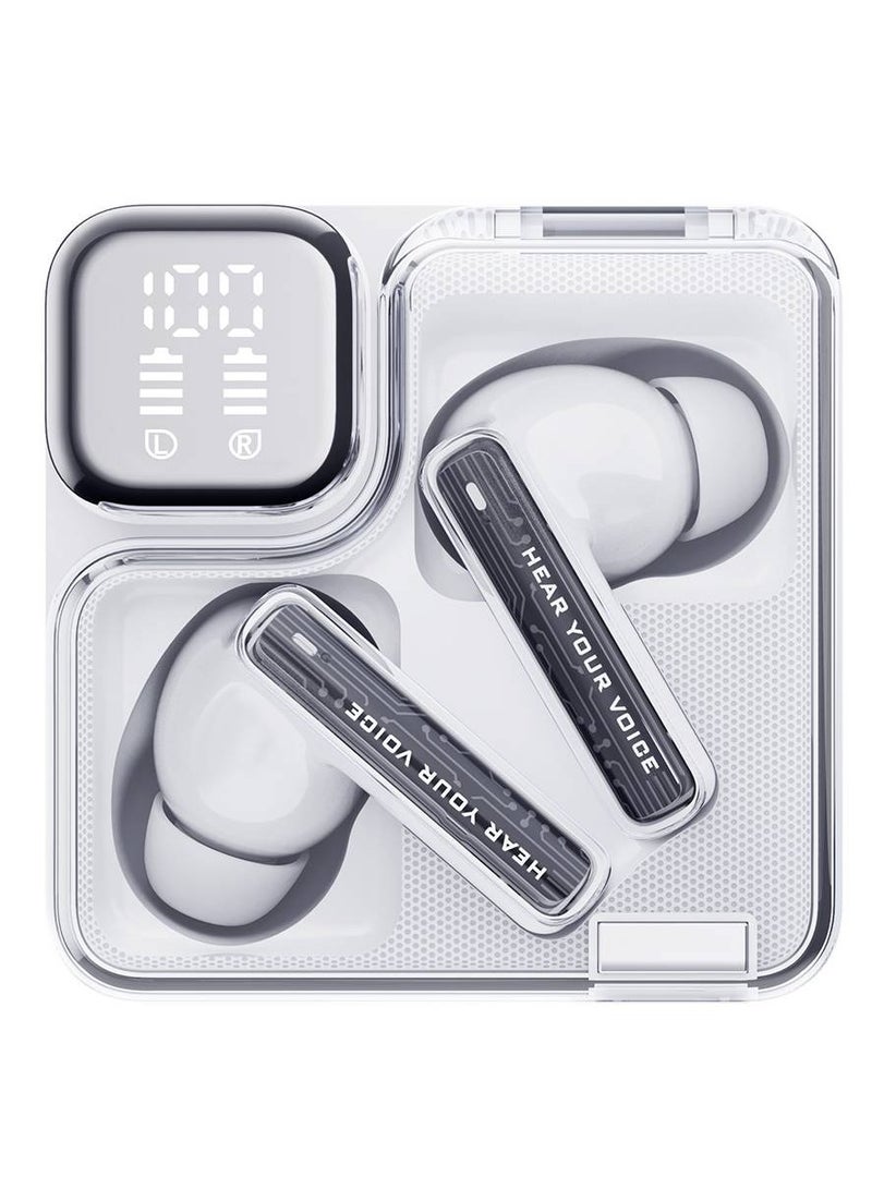 MeloBuds Neo Wireless Earphone,Transparent & LED Power Display,Bluetooth 5.3 Connection,lmmersive Sound & 9 Preset EQ Modes,Up to 24 Hours Battery Life, Muiltpoint Connection & Low Latency - White