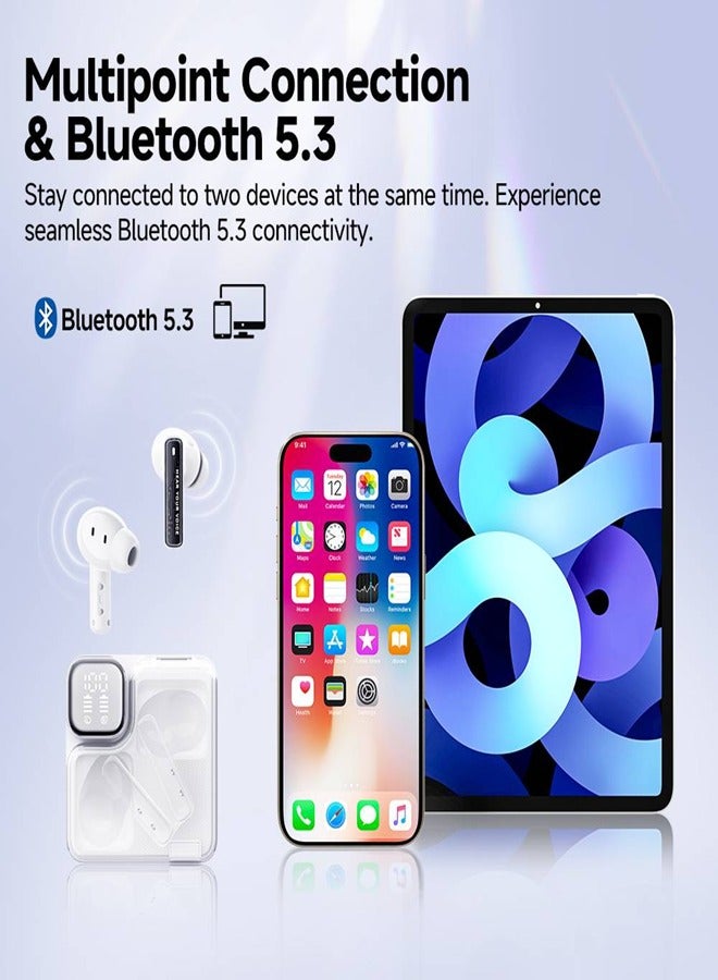 MeloBuds Neo Wireless Earphone,Transparent & LED Power Display,Bluetooth 5.3 Connection,lmmersive Sound & 9 Preset EQ Modes,Up to 24 Hours Battery Life, Muiltpoint Connection & Low Latency - White