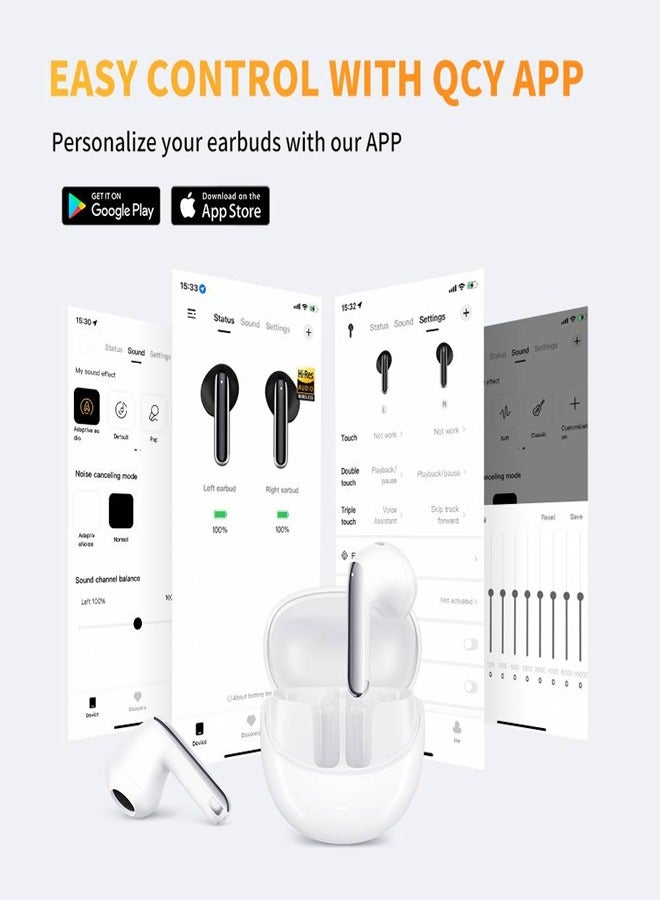 AilyBuds Pro Earphone, Adaptive ANC, Multiple ANC Modes, Clear Calls, Bluetooth 5.3 Strong Connection, Semi-in-Ear Design, Comfortable Wearing and Perfect Fit and 30-Hour Long Battery Life - White