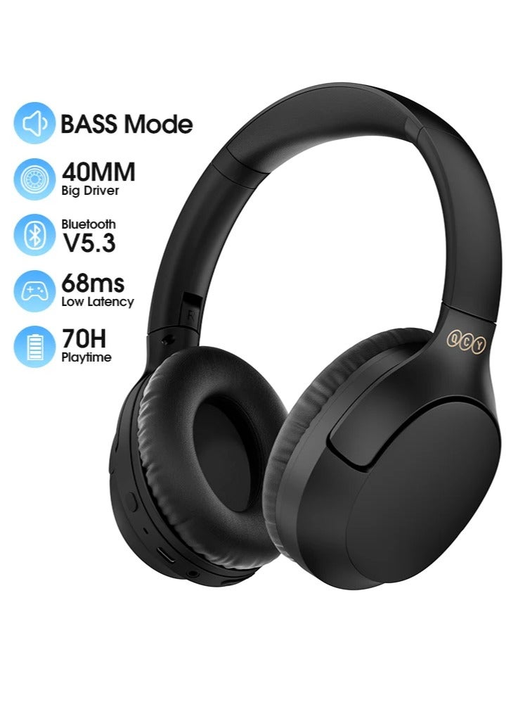 Wireless Over-Ear Headphone, 43dB hybrid Active Noice Cancellation,BASS Mode Enhanced Music Experience,Bluetooth 5.3 Connection,Long Battery, Low Latency for Gaming & Stylish Design H2 Pro - Black