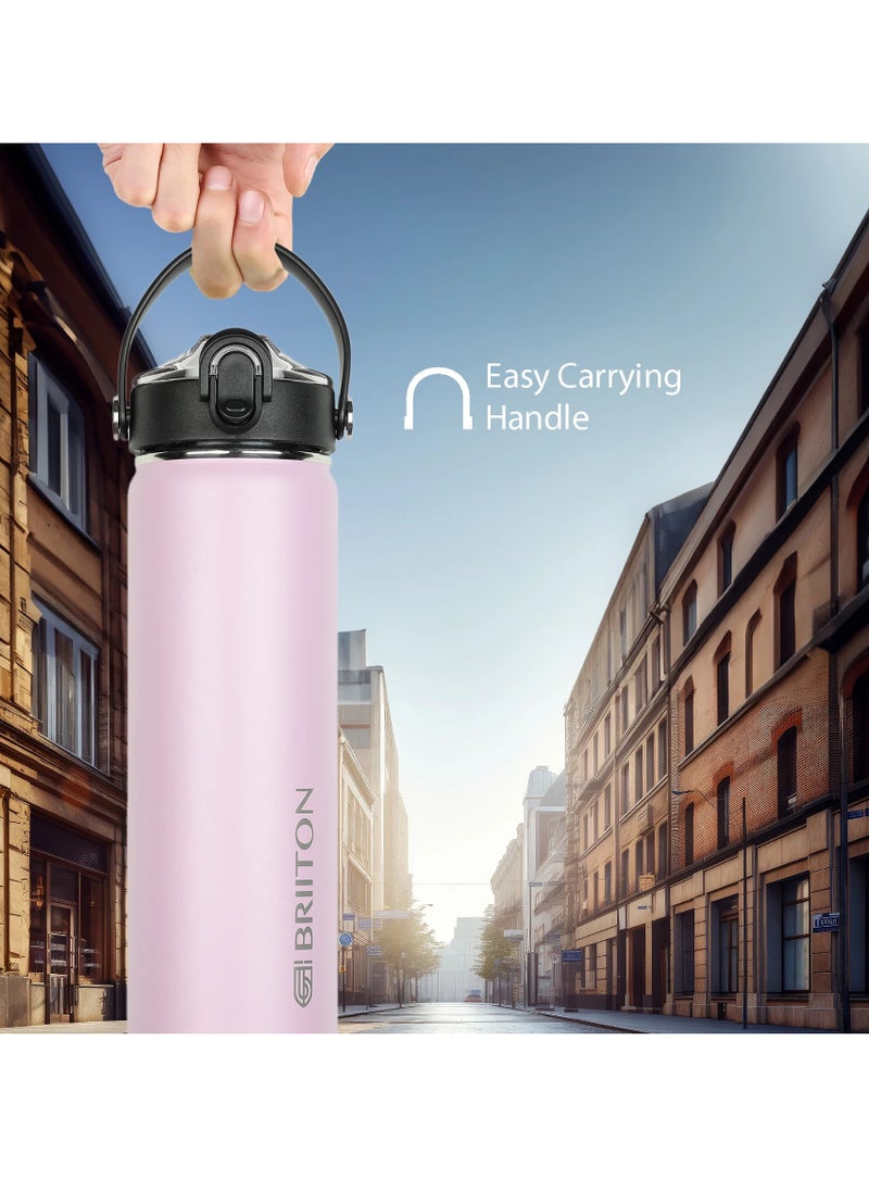 Nero 750ml Pink Stainless Steel Water Bottle |Copper Coated Vacuum Insulation|Food Grade Stainless Steel | Powder Coated | Secure Grip Leakproof Easy Pour Cap |Hot & Cold Thermos| Aqua Hydro