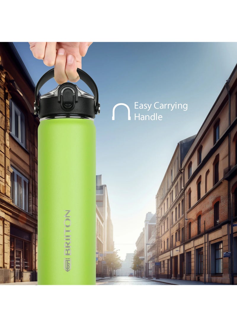 Nero 750ml Light Green Stainless Steel Water Bottle |Copper Coated Vacuum Insulation|Food Grade Stainless Steel | Powder Coated | Secure Grip Leakproof Easy Pour Cap |Hot & Cold Thermos| Aqua Hydro