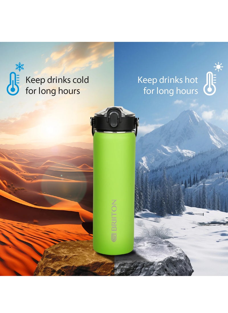 Nero 750ml Light Green Stainless Steel Water Bottle |Copper Coated Vacuum Insulation|Food Grade Stainless Steel | Powder Coated | Secure Grip Leakproof Easy Pour Cap |Hot & Cold Thermos| Aqua Hydro