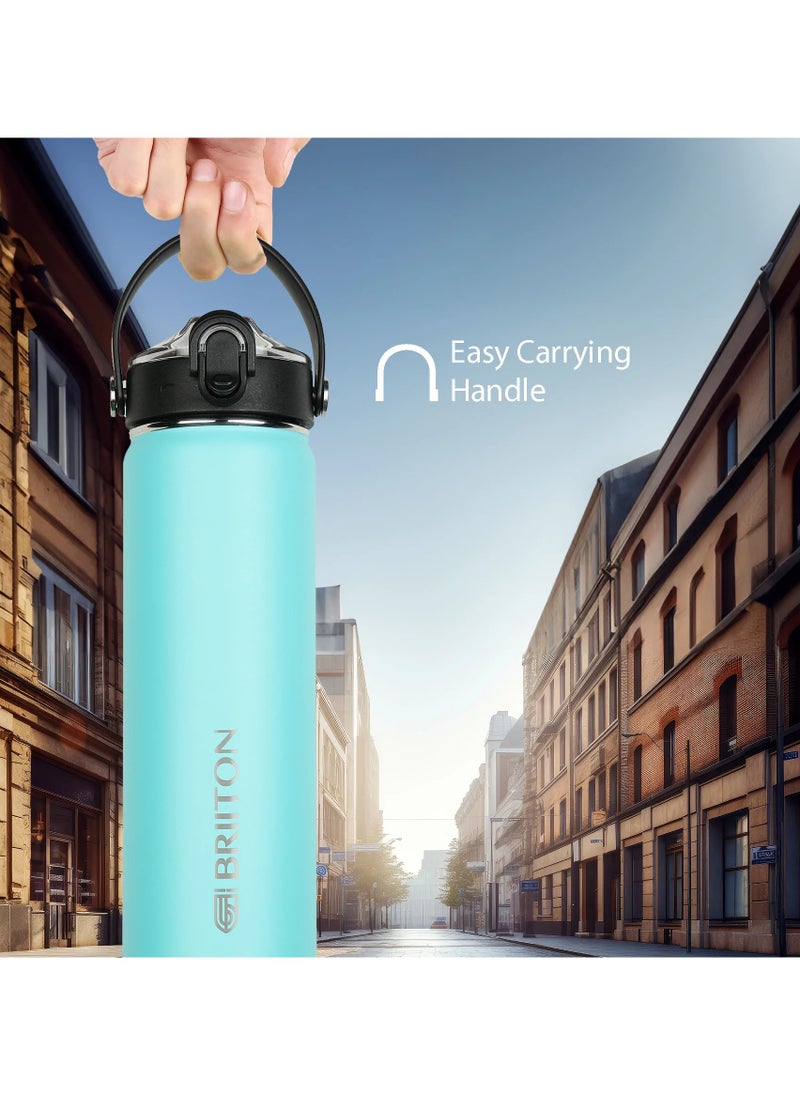 Nero 750ml Sky Blue Stainless Steel Water Bottle |Copper Coated Vacuum Insulation|Food Grade Stainless Steel | Powder Coated | Secure Grip Leakproof Easy Pour Cap |Hot & Cold Thermos| Aqua Hydro