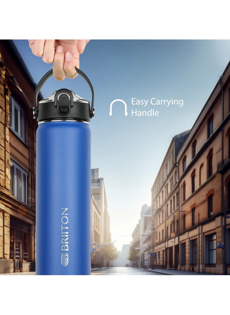 Nero 750ml Blue Stainless Steel Water Bottle |Copper Coated Vacuum Insulation|Food Grade Stainless Steel | Powder Coated | Secure Grip Leakproof Easy Pour Cap |Hot & Cold Thermos| Aqua Hydro