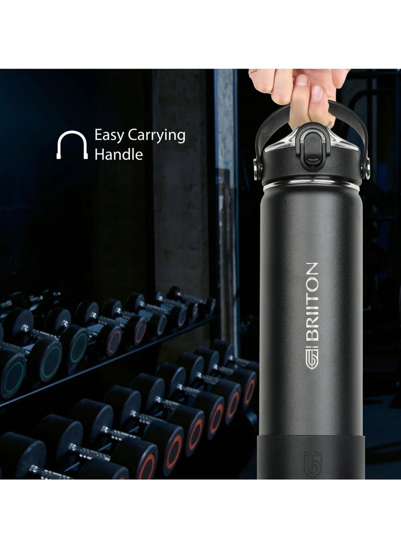 Nero S 750ml Black Stainless Steel Water Bottle | Copper Coated Vacuum Insulation | Powder Coated | Secure Grip | Leakproof Easy Pour Cap | Hot & Cold Thermos | Aqua Hydro