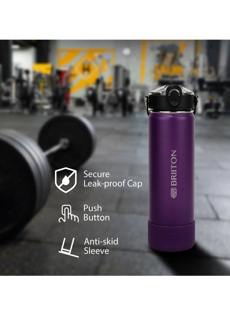 Nero S 750ml Purple Stainless Steel Water Bottle | Copper Coated Vacuum Insulation | Powder Coated | Secure Grip | Leakproof Easy Pour Cap | Hot & Cold Thermos | Aqua Hydro