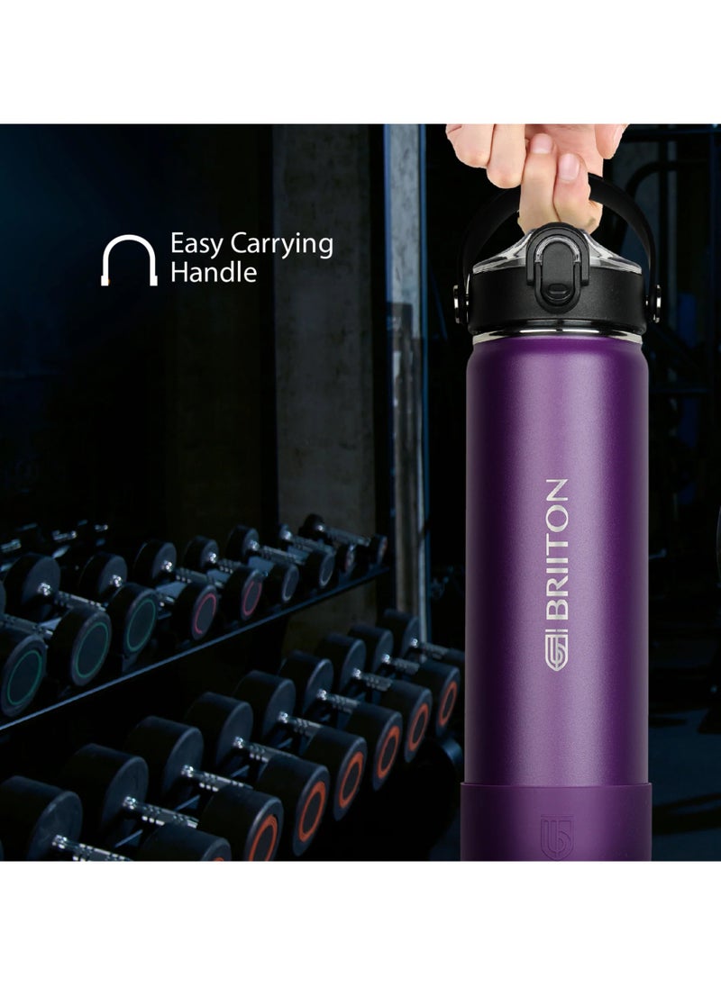 Nero S 750ml Purple Stainless Steel Water Bottle | Copper Coated Vacuum Insulation | Powder Coated | Secure Grip | Leakproof Easy Pour Cap | Hot & Cold Thermos | Aqua Hydro