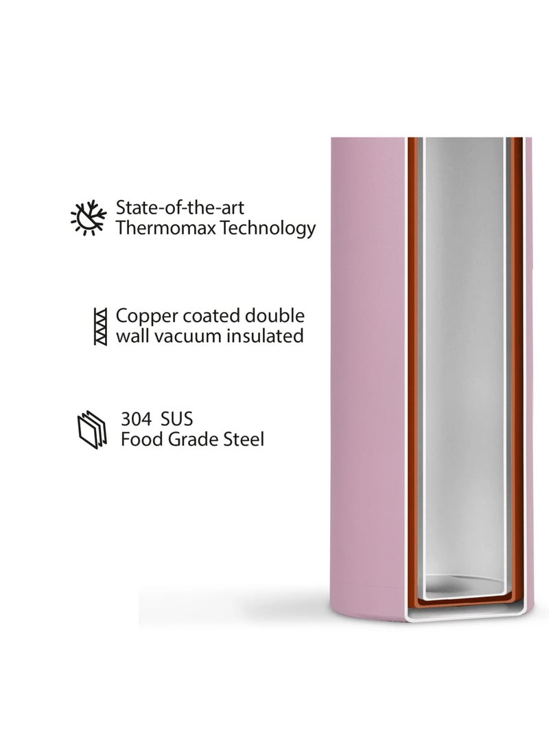 Nero S 750ml Pink Stainless Steel Water Bottle | Copper Coated Vacuum Insulation | Powder Coated | Secure Grip | Leakproof Easy Pour Cap | Hot & Cold Thermos | Aqua Hydro