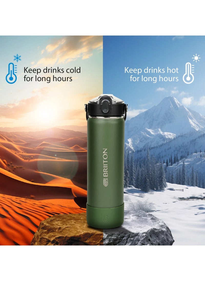 Nero S 750ml Dark Green Stainless Steel Water Bottle | Copper Coated Vacuum Insulation | Powder Coated | Secure Grip | Leakproof Easy Pour Cap | Hot & Cold Thermos | Aqua Hydro