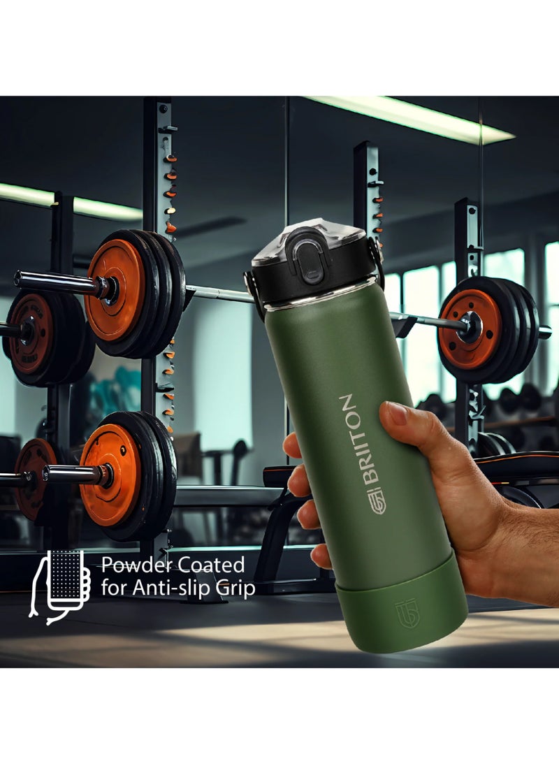 Nero S 750ml Dark Green Stainless Steel Water Bottle | Copper Coated Vacuum Insulation | Powder Coated | Secure Grip | Leakproof Easy Pour Cap | Hot & Cold Thermos | Aqua Hydro