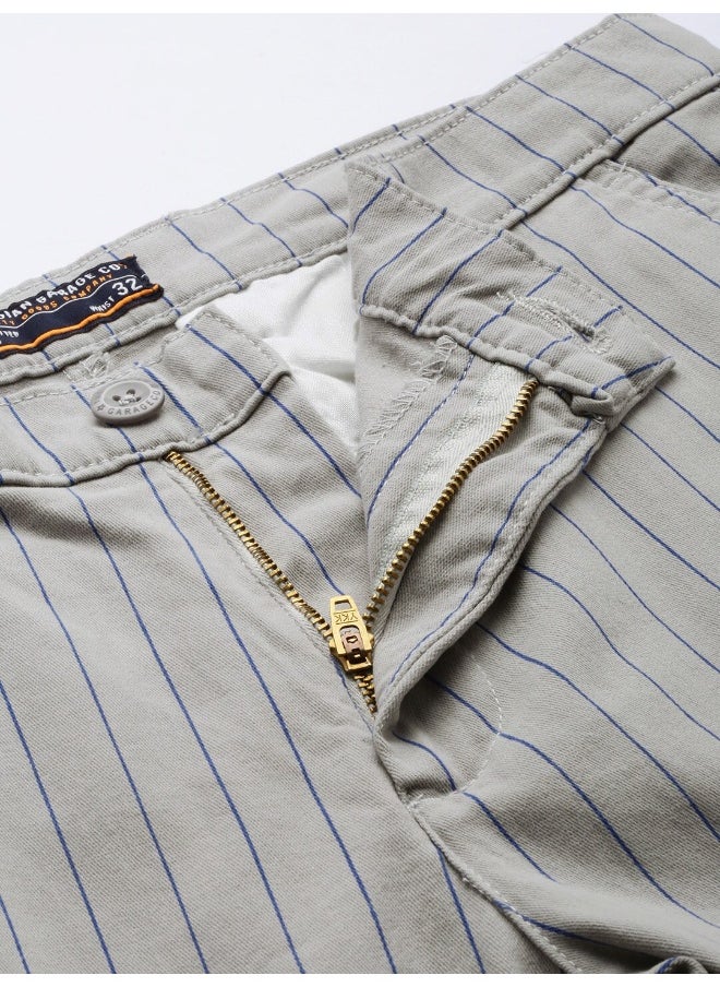 Men Slim Fit Striped Mid-Rise Stretchable Chinos