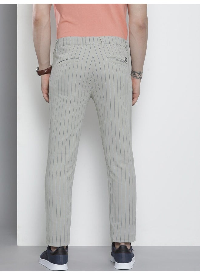 Men Slim Fit Striped Mid-Rise Stretchable Chinos