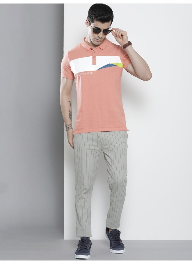 Men Slim Fit Striped Mid-Rise Stretchable Chinos