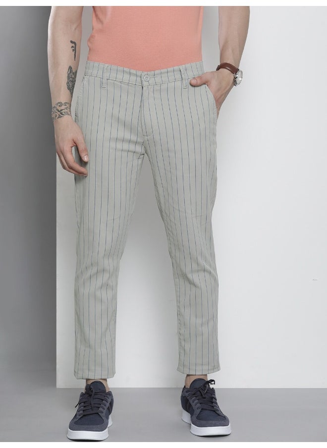 Men Slim Fit Striped Mid-Rise Stretchable Chinos