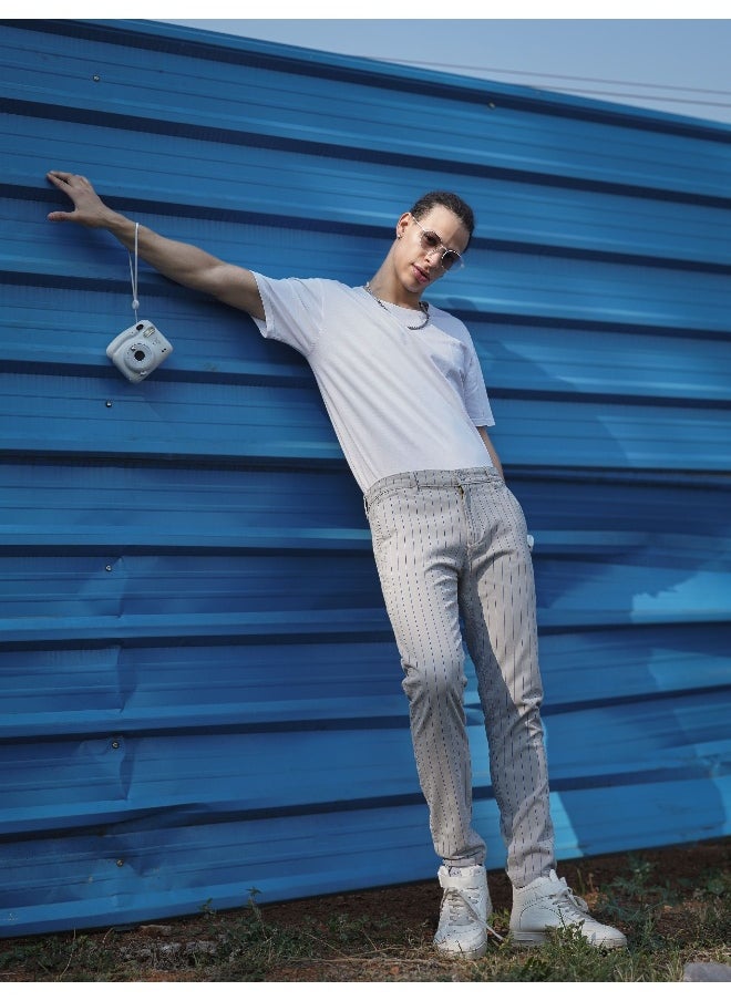 Men Slim Fit Striped Mid-Rise Stretchable Chinos