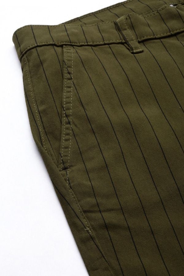 Men Slim Fit Striped Mid-Rise Stretchable Chinos