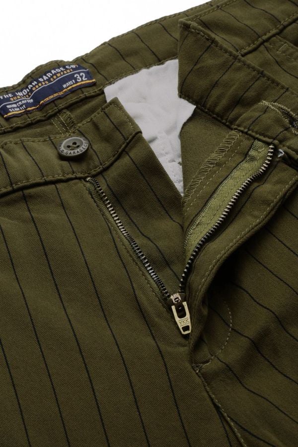 Men Slim Fit Striped Mid-Rise Stretchable Chinos